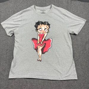 Betty Boop Women L. Gray Graphic T-Shirt Red Dress Cartoon Whimsical Flirty 2024